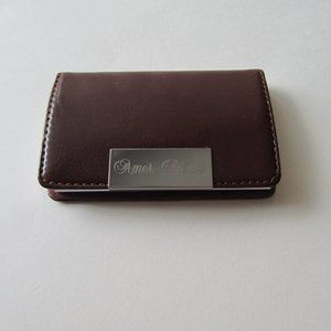 New Amer Sports Brown Leather Business Card Holder